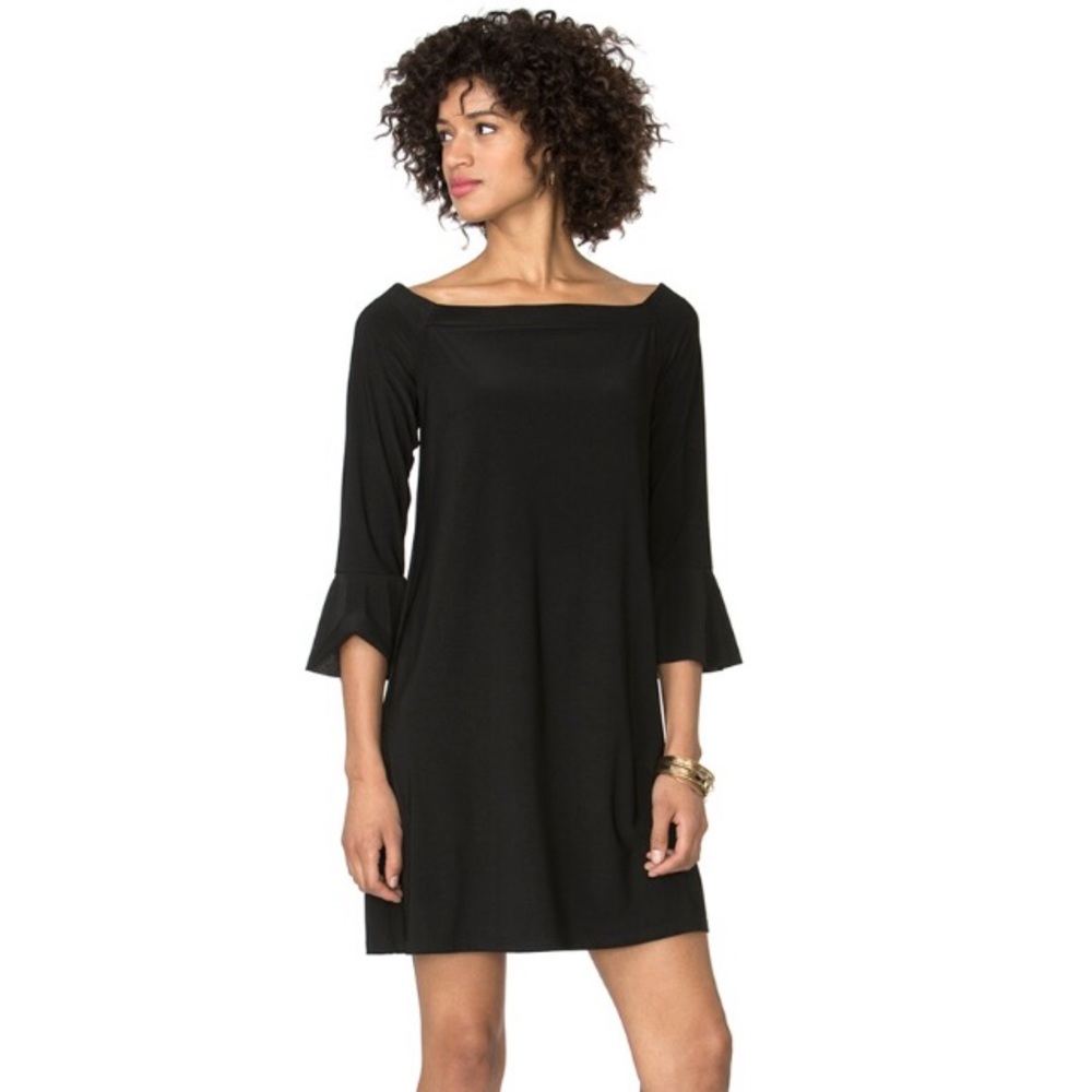 Chaps | Shift Dress Boatneck or Off-the-Shoulder 3/4 Length Sleeves Black Small
